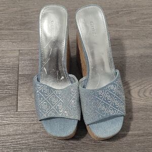 GUESS Women's Blue Slide Sandals